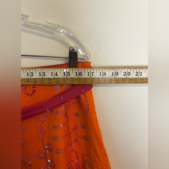 Cadi and Blue Vtg Midi Embroidered beaded Skirt Sz 10 Orange Sequins boho gitsy - Picture 7 of 13